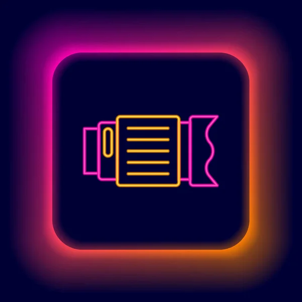 Glödande Neon Line Kamera Foto Lins Ikon Isolerad Svart Bakgrund — Stock vektor