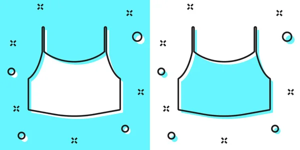Black Line Female Crop Top Icon Isolated Green White Background — 图库矢量图片