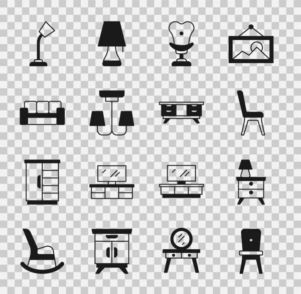 Set Chair Nightstand Lamp Armchair Chandelier Sofa Table Table Icon — Stock Vector