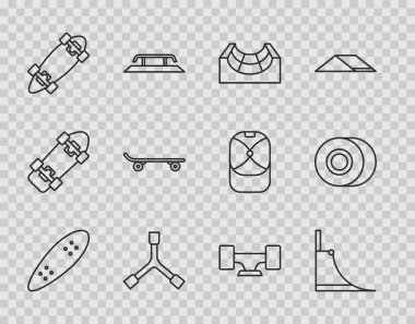 Çizgiyi Longboard ya da kaykay parkı kaykay tekeri ve simgesi olarak ayarlayın. Vektör.