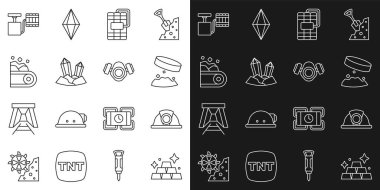 Madenci miğferinde demir tozu taşıyan dev mıknatıs kömür tutacağı fünyesi ve gaz maskesi simgesi taşıyan Dynamite Mücevher Taşı Taşıyıcı bandı yerleştirin. Vektör.