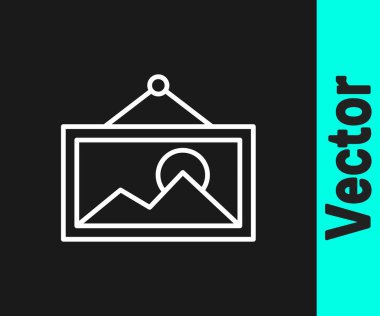 Siyah arkaplanda beyaz çizgi resim simgesi izole edildi. Vektör.