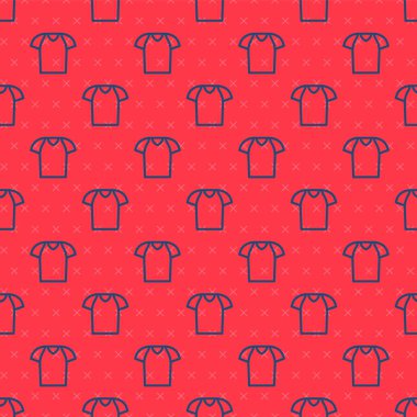 Mavi çizgi tişört ikonu kırmızı arkaplanda izole edilmiş kusursuz desen. Tişört. Vektör.