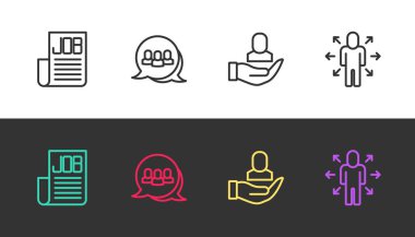 Hat Arama Görev Projesi Üs İşçisi ve Çoklu Görev Yöneticisi siyah beyaz üzerinde çalışıyor. Vektör.