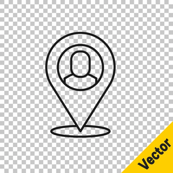 Black Line Worker Location Icon Isolated Transparent Background Vector — Stock Vector
