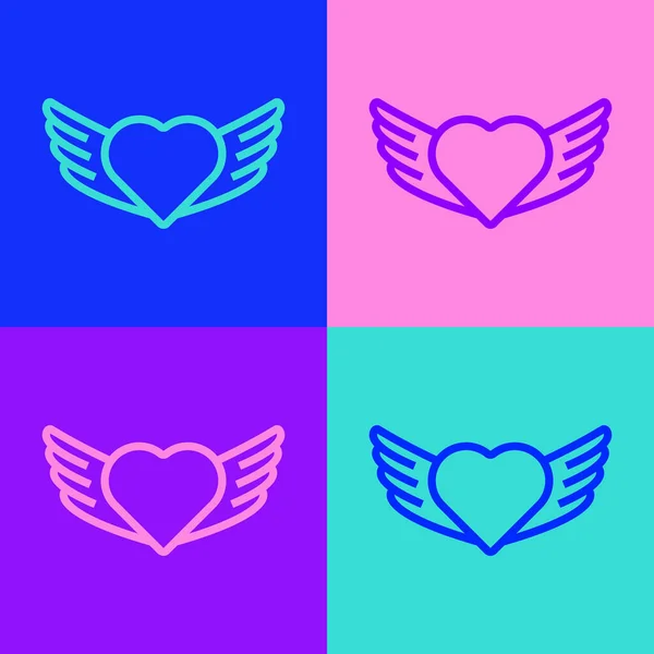 Pop Art Line Heart Wings Icon Isolated Color Background Love — Stock Vector