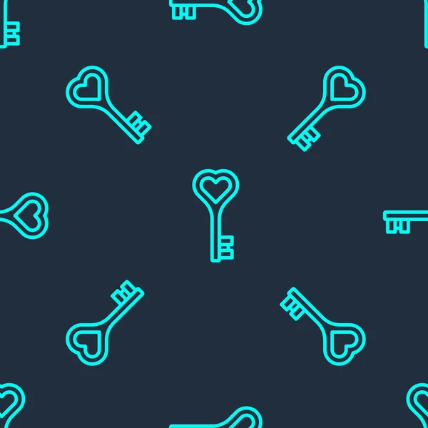 Green Line Key Heart Shape Icon Isolated Seamless Pattern Blue — 图库矢量图片