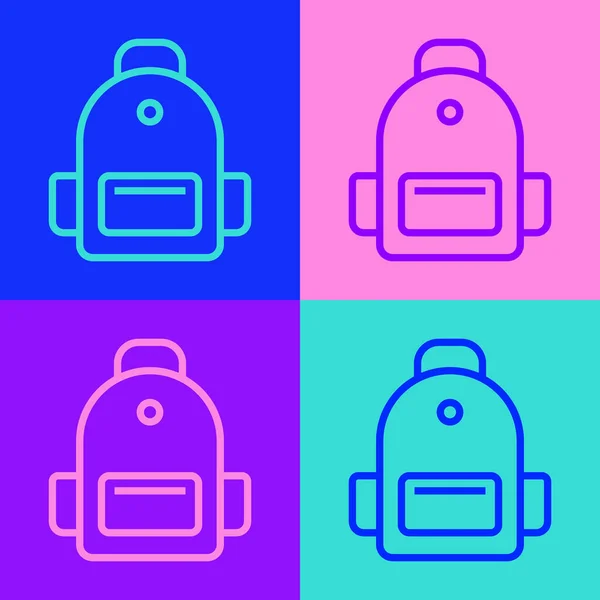 Pop Art Linie Schule Rucksack Symbol Isoliert Auf Farbigem Hintergrund — Stockvektor