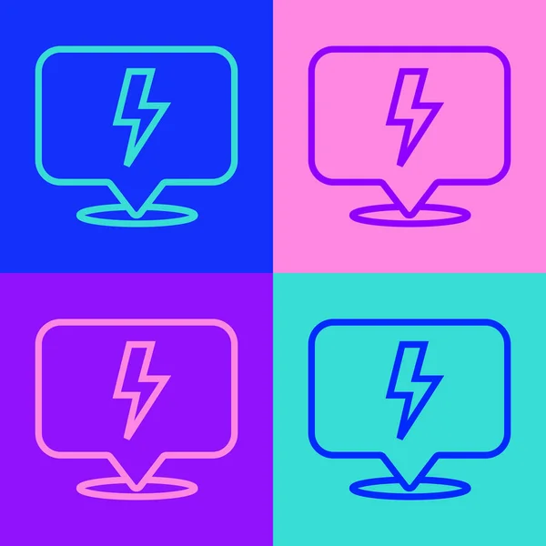 Pop Linii Sztuki Lightning Bolt Ikona Izolowana Tle Koloru Flashowy — Wektor stockowy