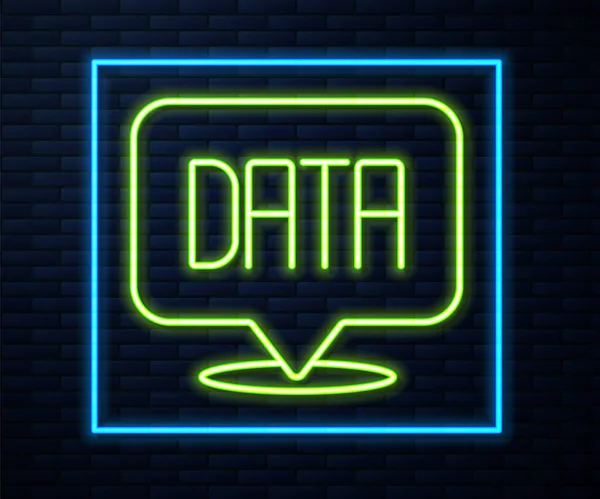 Glowing Neon Line Data Analysis Icon Isolated Brick Wall Background — Stockvector