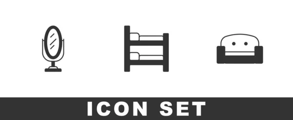 Set Mirror Bunk Bed Armchair Icon Vector — Stock Vector