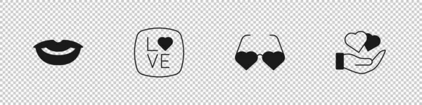 Smiling Lips Love Text Heart Shape Love Glasses Hand Icon — 스톡 벡터