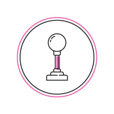 Oyun makinesi simgesi için beyaz arkaplanda izole edilmiş ana hatlı Joystick. Joystick oyun alanı. Vektör.