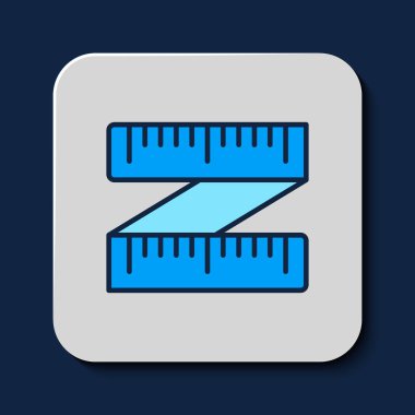 Filled outline Tape measure icon isolated on blue background. Measuring tape. Vector.