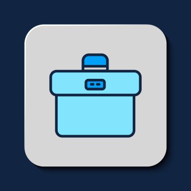 Doldurulmuş Evrak Çantası simgesi mavi arkaplanda izole edildi. İş ilanı. İş portföyü. Vektör.