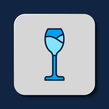 Filled outline Wine glass icon isolated on blue background. Wineglass icon. Goblet symbol. Glassware sign. Happy Easter. Vector.