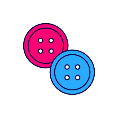 Beyaz arkaplanda izole edilmiş kıyafet simgesi için doldurulmuş ana hatlı dikiş düğmesi. Giysi düğmesi. Vektör.