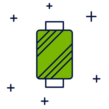 Beyaz arkaplanda izole edilmiş makara simgesi üzerindeki ana hatlı dikiş ipliği. İplik makarası. İplik kutusu. Vektör.