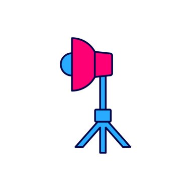 Beyaz arkaplanda izole edilmiş softbox simgesinde Stüdyo lambası dolduruldu. Gölge yansıma tasarımı. Vektör.