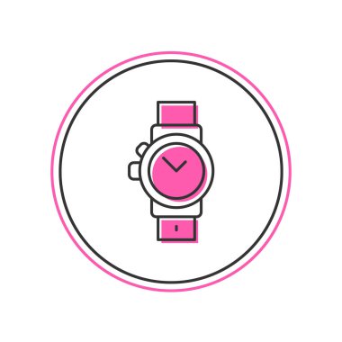 Beyaz arkaplanda izole edilmiş ana hatlı bilek saat simgesi. Kol saati simgesi. Vektör.