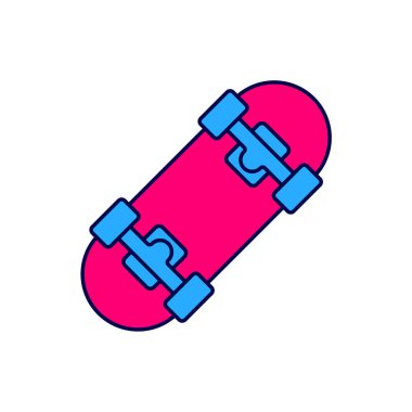 Doldurulmuş ana hatlı kaykay simgesi beyaz arkaplanda izole edildi. Olağanüstü bir spor. Spor malzemeleri. Vektör.