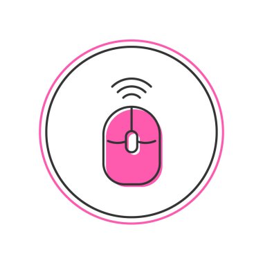 Doldurulmuş kablosuz bilgisayar fare simgesi beyaz arkaplanda izole edildi. Tekerlek sembollü optik. Vektör.