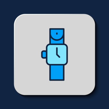 Filled outline Wrist watch icon isolated on blue background. Wristwatch icon. Vector.