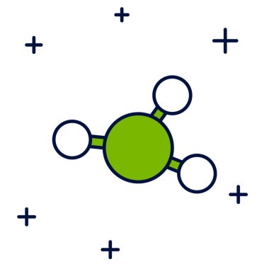 Doldurulmuş Molekül simgesi beyaz arkaplanda izole edildi. Kimya moleküllerinin yapısı, fen öğretmenlerinin yenilikçi eğitim posteri. Vektör.