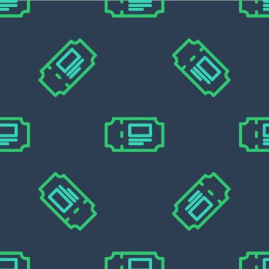 Satır müzesi bilet ikonu mavi arka planda kusursuz desen izole etti. Tarih müzesi bileti etkinliği sergi gezisini kabul ediyor. Vektör.