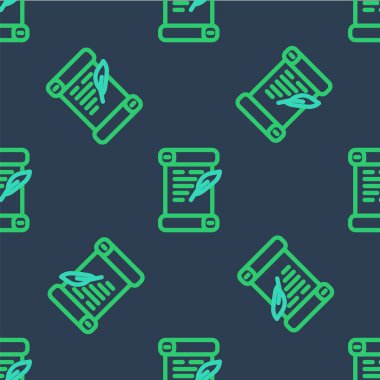 Satır Kararnamesi, kağıt, parşömen, parşömen simgesi mavi arkaplanda izole edilmiş kusursuz desen. Vektör.