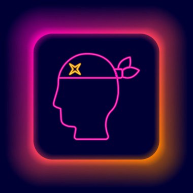 Parlayan neon hattı Kaptan Korsan ikonu siyah arka planda izole edildi. Renkli taslak konsepti. Vektör.