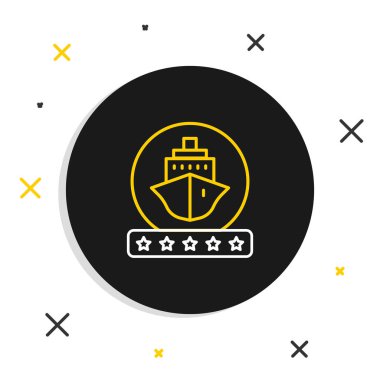 Line Cruise gemisi simgesi beyaz arkaplanda izole edildi. Seyahat turizmi deniz taşımacılığı. Yolcu gemisi, yolcu gemisi. Dünya çapında bir gezi. Renkli taslak konsepti. Vektör.