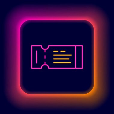 Parlayan neon hattı uçak bileti ikonu siyah arka planda izole edildi. Uçak bileti. Renkli taslak konsepti. Vektör.