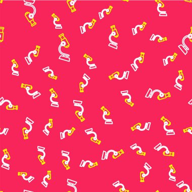 Çizgi mikroskobu simgesi kırmızı arkaplanda izole edilmiş. Kimya, ilaç aleti, mikrobiyoloji büyütme aracı. Vektör.