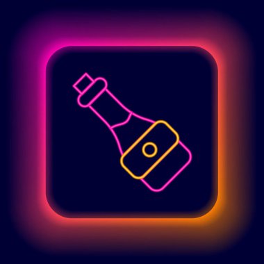 Parlayan neon hattı. Soya sosu şişesi simgesi siyah arkaplanda izole edilmiş. Renkli taslak konsepti. Vektör.
