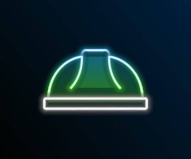 Parlayan neon hattı İşçi Kaskı simgesi siyah arkaplanda izole edildi. Renkli taslak konsepti. Vektör.