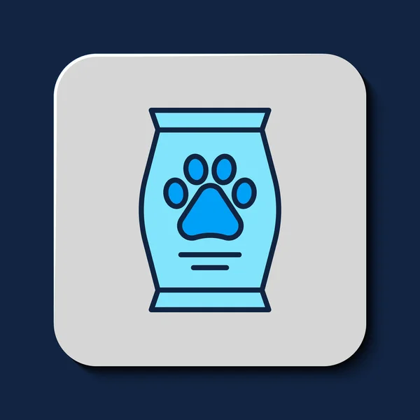 Gefüllte Umrisse Futtertasche Für Hund Symbol Isoliert Auf Blauem Hintergrund — Stockvektor