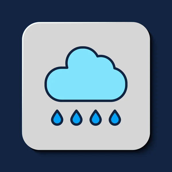 Gefüllte Umrisswolke Mit Regensymbol Auf Blauem Hintergrund Regenwolken Mit Regentropfen — Stockvektor