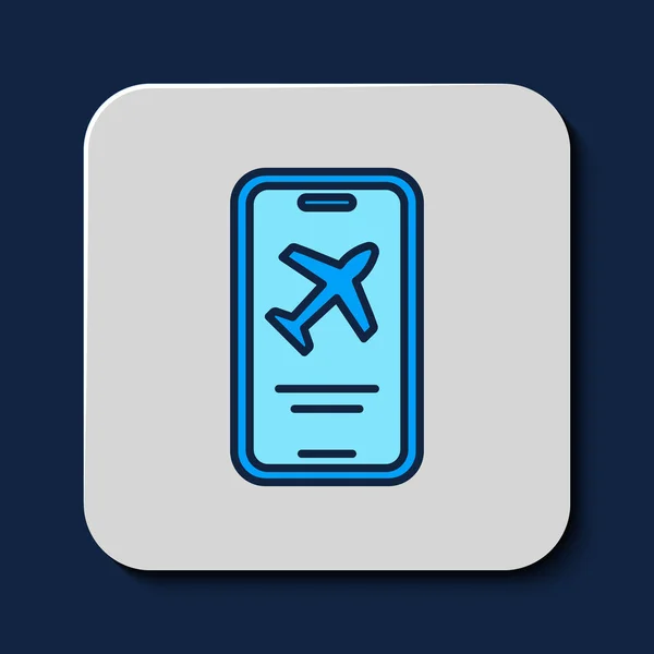 Vyplněný Obrys Smartphone Elektronickou Palubní Vstupenkou Ikona Letenky Izolované Modrém — Stockový vektor