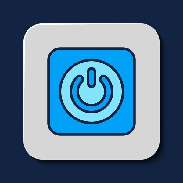 Esquema Rellenado Icono Del Botón Encendido Aislado Sobre Fondo Azul — Vector de stock
