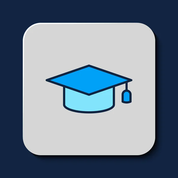 Πλήρης Περίγραμμα Καπάκι Αποφοίτησης Εικονίδιο Απομονωμένο Μπλε Φόντο Καπέλο Αποφοίτησης — Διανυσματικό Αρχείο