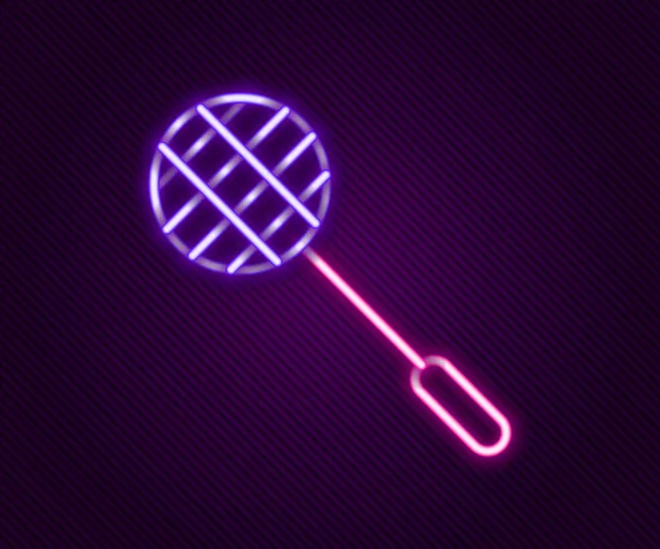 发光的霓虹灯线网球球拍图标孤立在黑色背景 运动器材 五彩缤纷的概念 — 图库矢量图片
