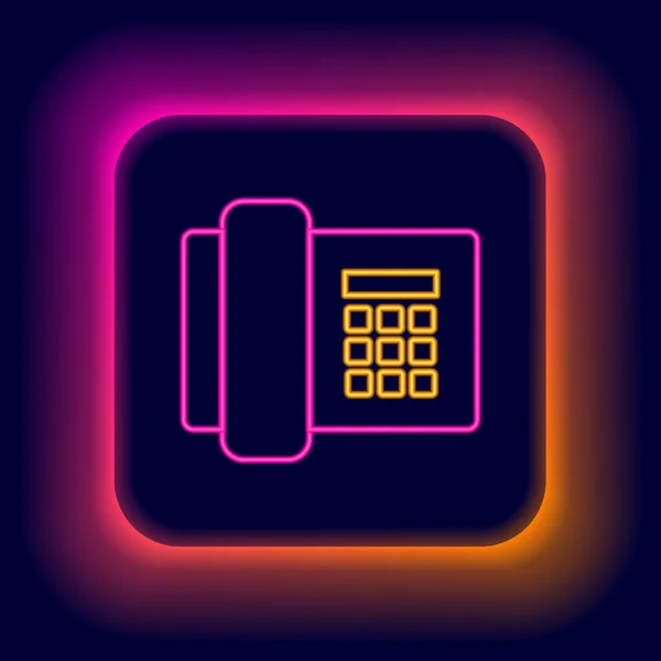 Gloeiende Neon Lijn Telefoon Pictogram Geïsoleerd Zwarte Achtergrond Vaste Telefoon — Stockvector