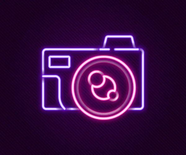Светящаяся Неоновая Линия Иконка Фотокамеры Изолирована Черном Фоне Значок Фотокамеры — стоковый вектор