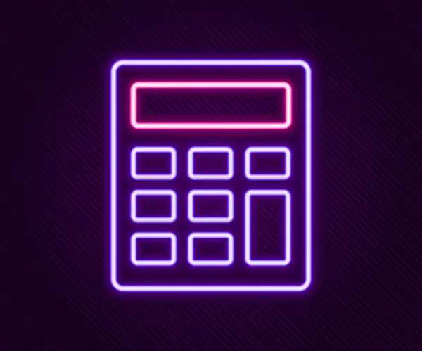 Zářící Neonová Čára Kalkulačka Ikona Izolované Černém Pozadí Účetní Symbol — Stockový vektor
