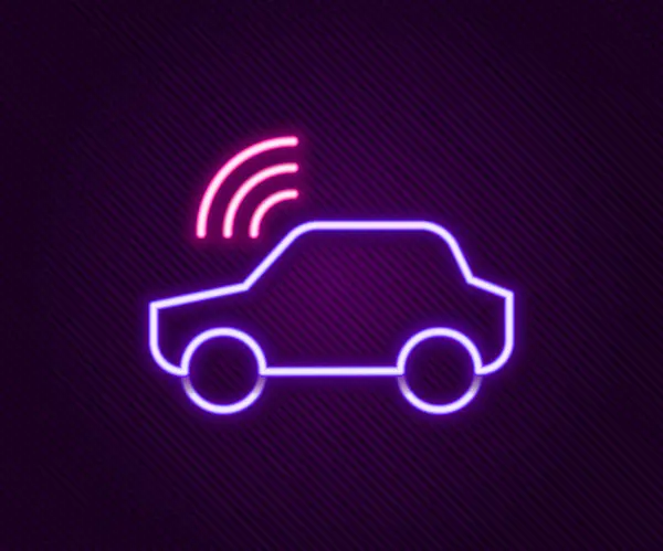 Leuchtende Neon Line Smart Car System Mit Drahtloser Verbindung Symbol — Stockvektor