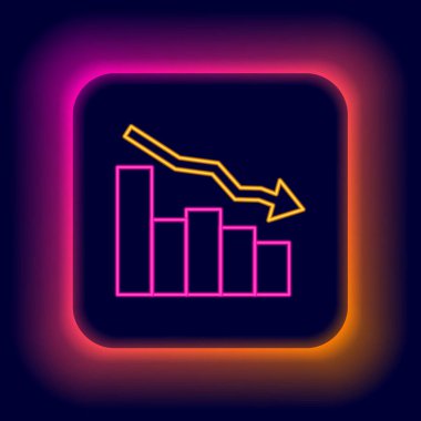 Parlayan neon hattı Finansal büyüme siyah arkaplanda izole edilmiş ikonu azaltır. Gelirleri arttırıyorum. Renkli taslak konsepti. Vektör.