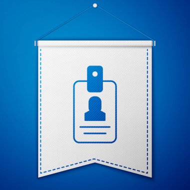 Mavi kimlik kartı ikonu mavi arkaplanda izole edildi. Sunum için, şirketin kimliği için, reklam için kullanılabilir. Beyaz flama şablonu. Vektör.