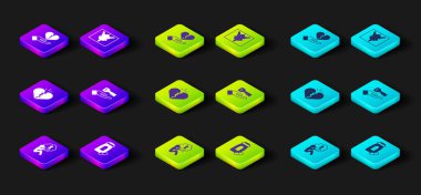 Set Man, cenaze kederi, yatıştırıcı haplar, kırık kalp, boşanma çözümleri, Rorschach testi ve ikonu. Vektör.