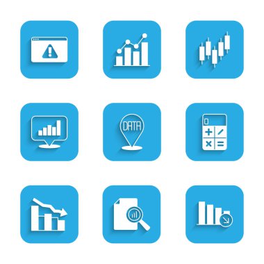 Grafik grafiği ile Veri Analizi Belgesi Ayarla Finansal büyüme, Hesaplayıcı Turta infografik Tarayıcı hisse senedi pazarı ve ünlem simgesini azaltır. Vektör.